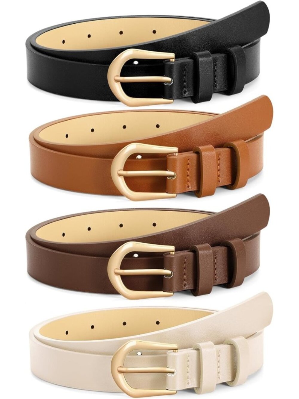 4 Pack Women's Skinny Leather Belts - Thin Fashion Waist Belts for Jeans